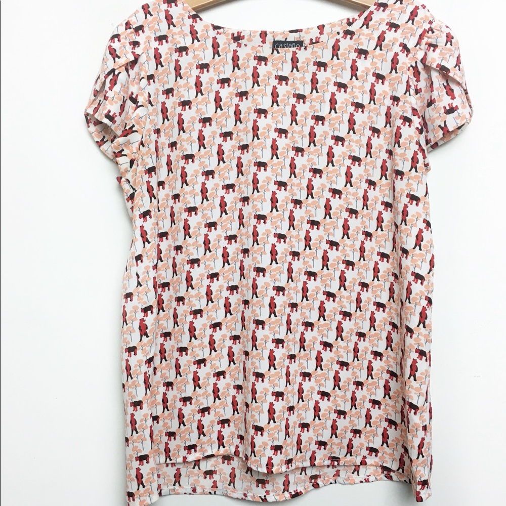 CASTANO cute red bear patterned blouse SZ